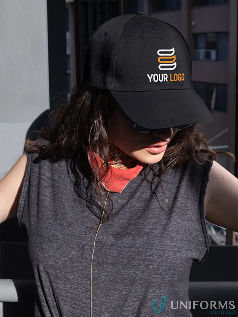 Black baseball cap from MOQ1000 Embroidered Caps made of heavy brushed cotton, price includes embroidery