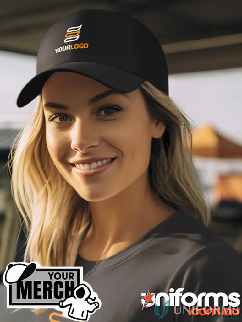Black baseball cap made of heavy brushed cotton with embroidery, price includes embroidery