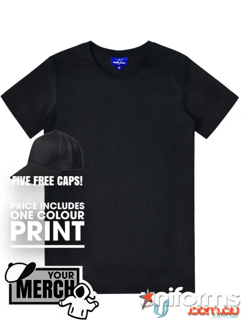 Black short-sleeved T-shirt perfect for uniforms and workwear from MOQ1000 Printed ADULT Tee