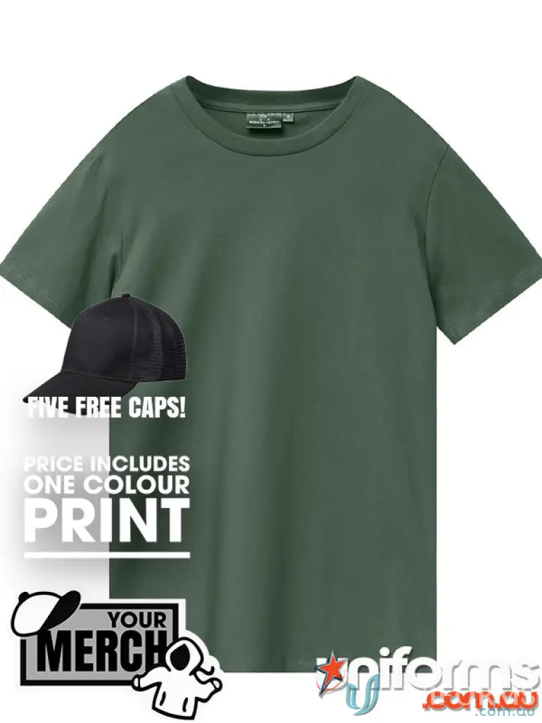 Olive green T-shirt from MOQ250 Printed ADULT Tee, perfect for uniforms or workwear