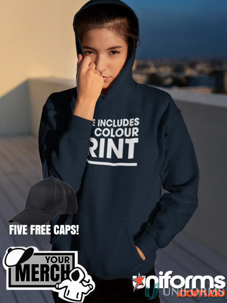 Navy hoodie from MOQ250 Printed YOUTH Hoodie, perfect for casual workwear and uniforms