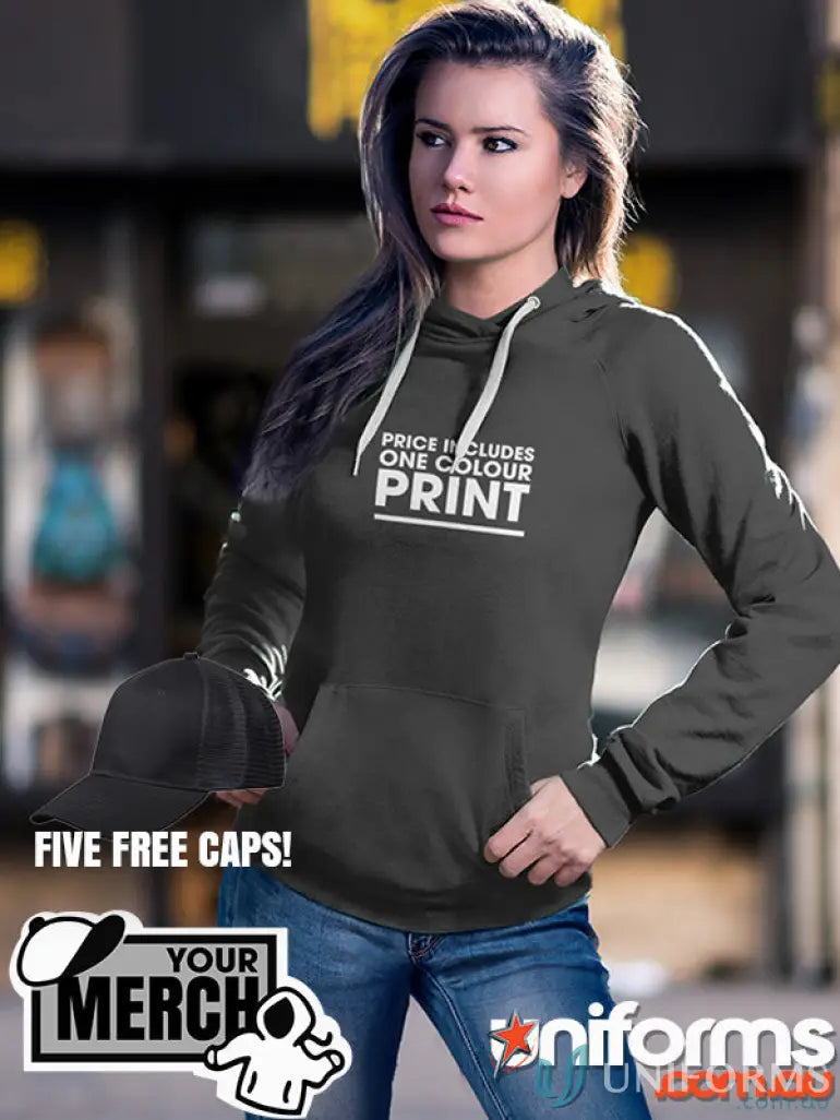 Gray hoodie with white drawstrings perfect for uniforms and workwear, MOQ50 printed ladies hoodie