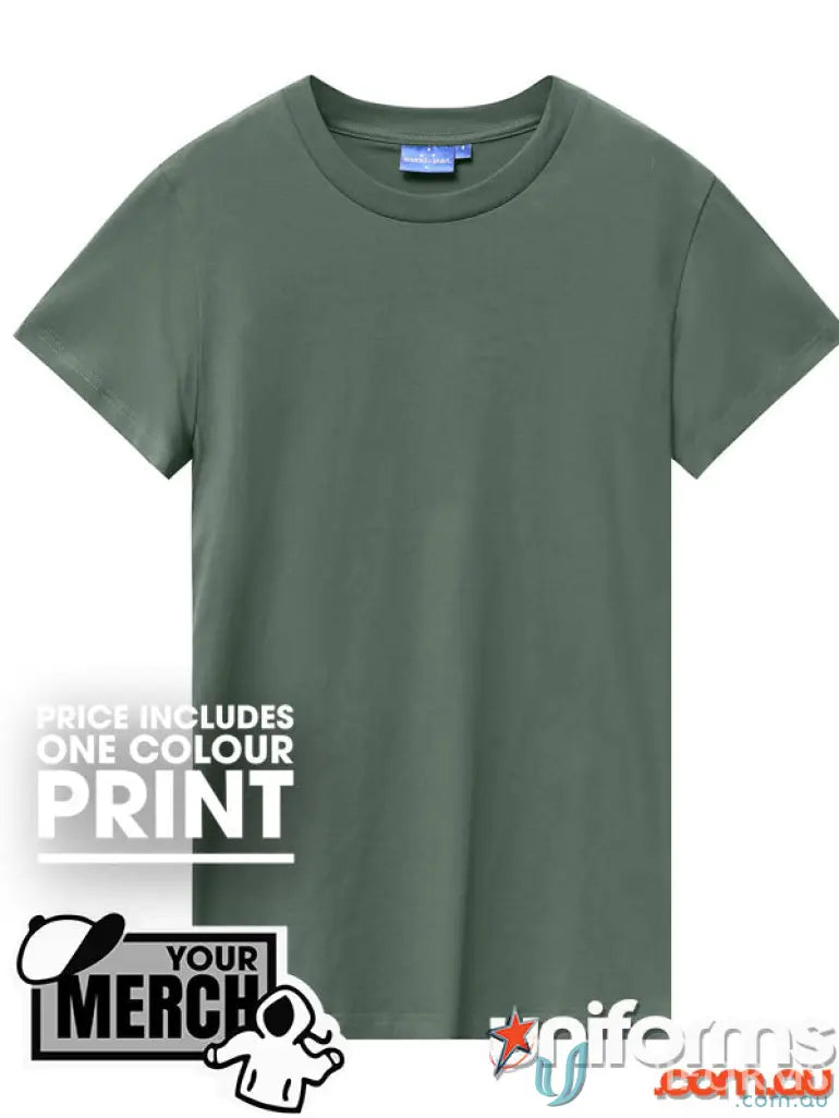 Olive green crew neck t-shirt perfect for work uniforms or casual uniforms
