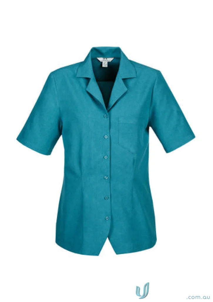 Teal short-sleeved oasis plain overblouse made with biz comfortcool fabric from Collection Oasis Plain