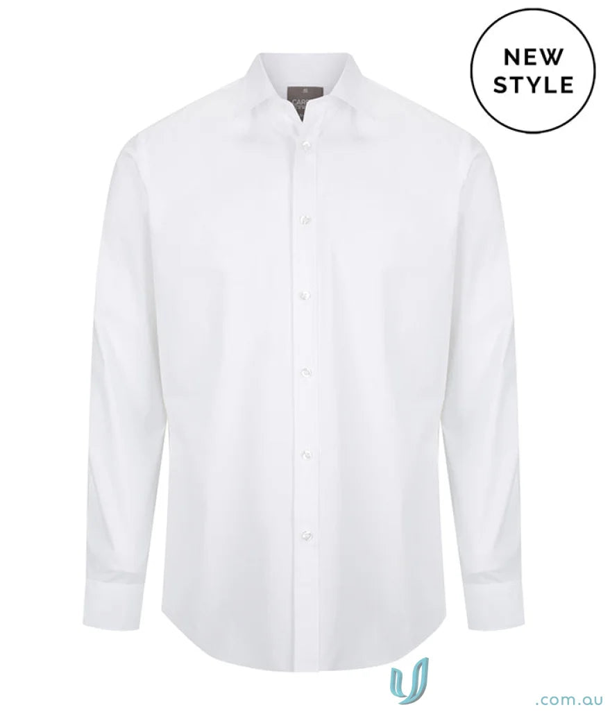 Olsen Cotton Stretch Shirt in white slim fit long-sleeved dress shirt for men