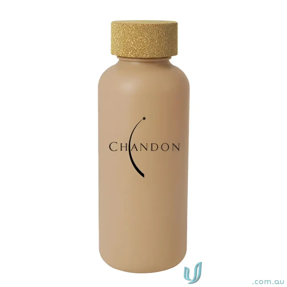 Organic 650ml beige water bottle with natural cork cap made from sugar cane
