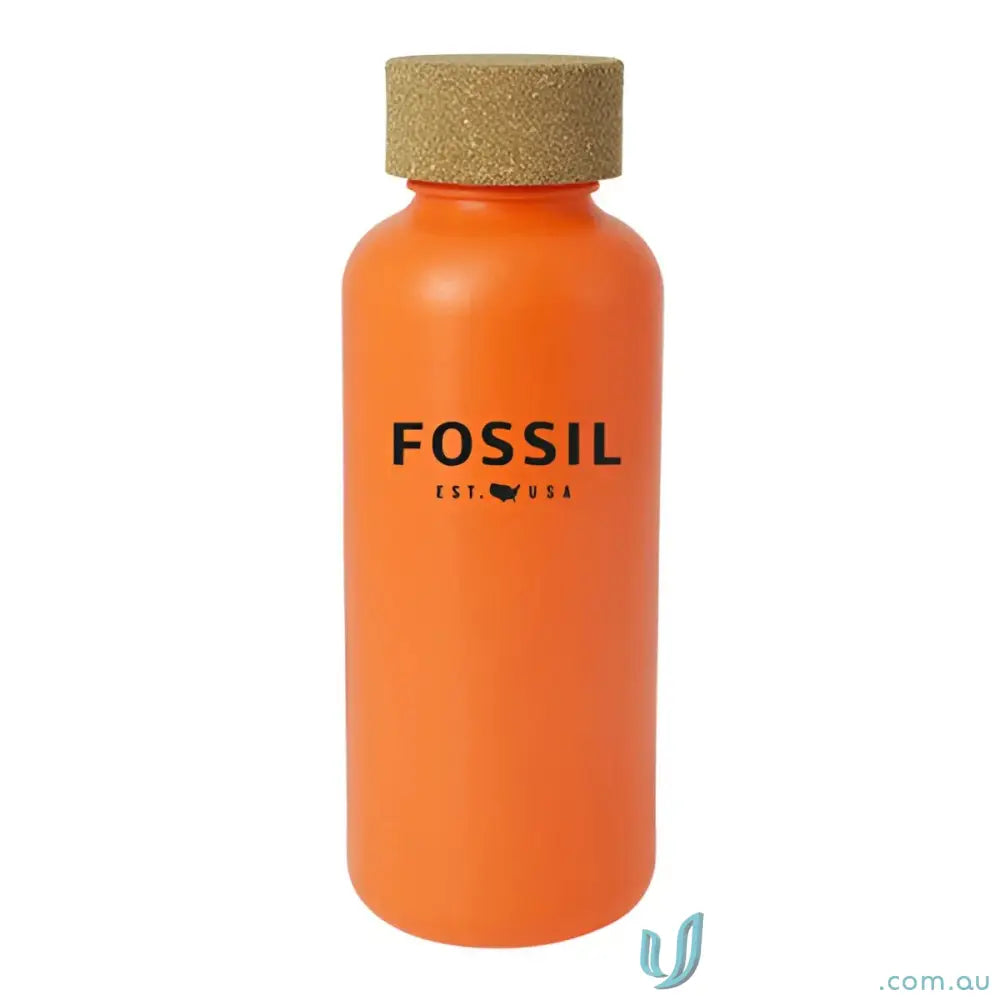 Orange organic 650ml eco-friendly water bottle with natural cork cap made from sugar cane