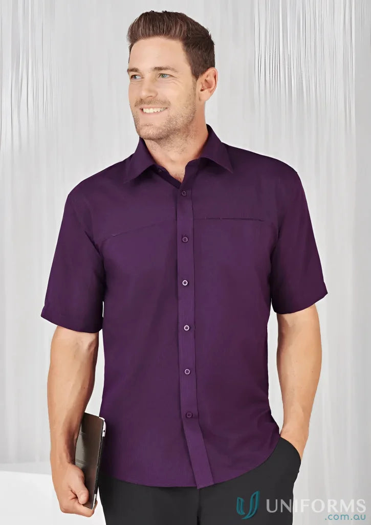 Purple short-sleeve oasis shirt for men, stylish mens oasis short sleeve top