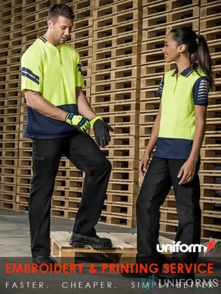 Two-tone work uniforms in plain utility pant style showing durability and comfort