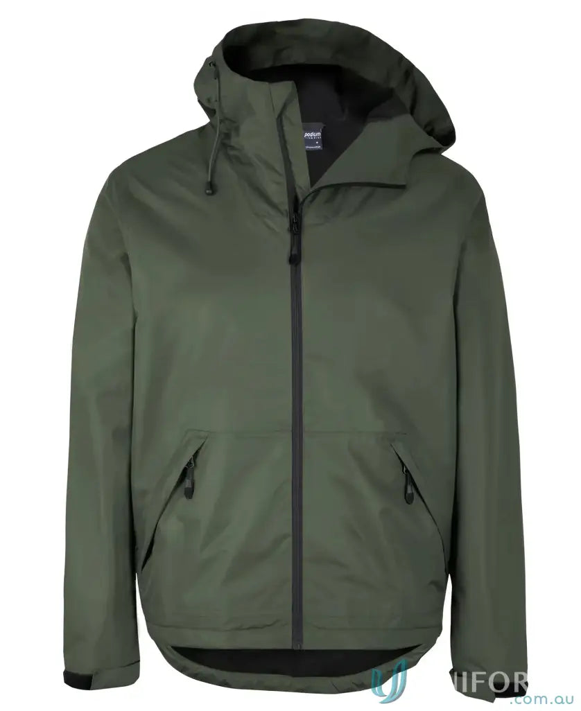 Olive green Podium Tech Jacket hoodie rain jacket from JB’s Podium Tech for staying warm