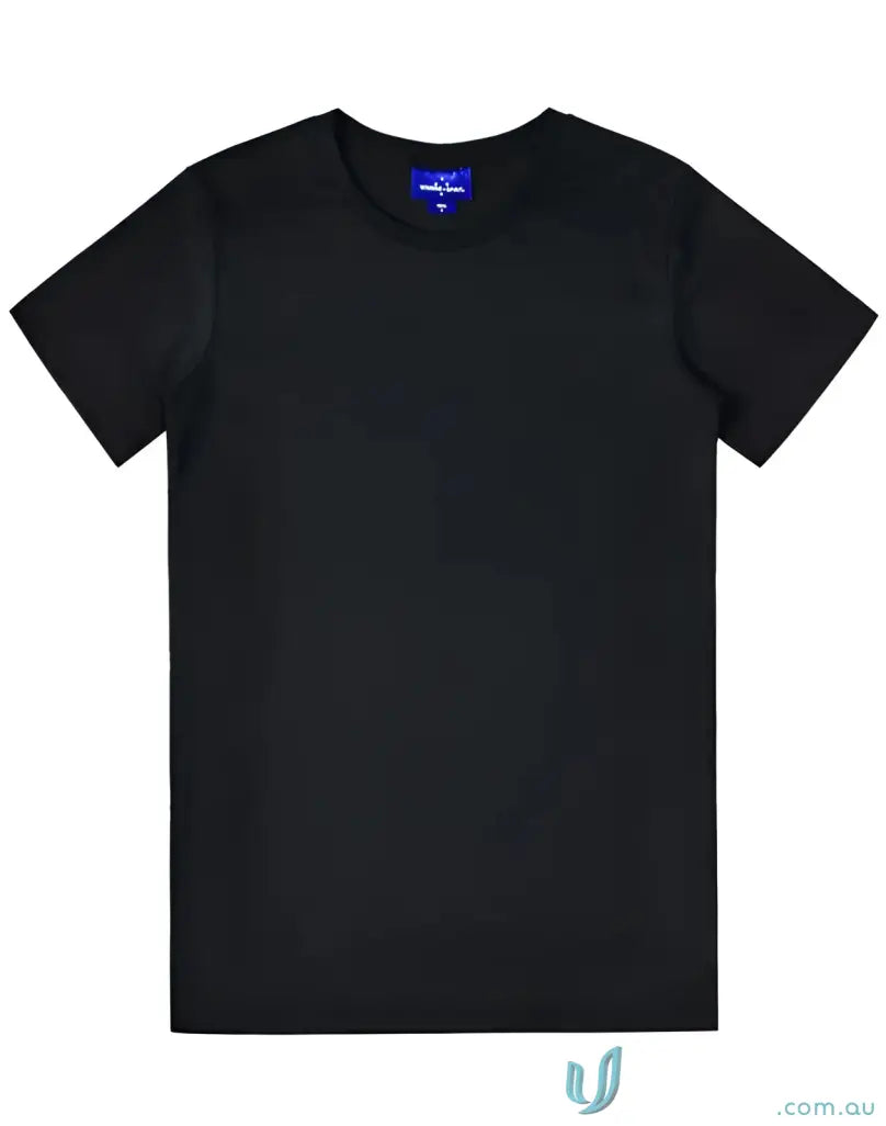 Black crew-neck T-shirt from Brighton Premium Cotton, Winning Spirit Premium Tee, longer body length cotton tee