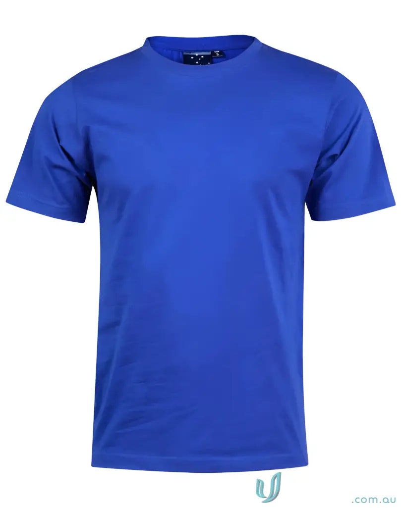 Blue crew-neck t-shirt with twin stitching from Ts37 Savvy Tee showcasing winning spirit
