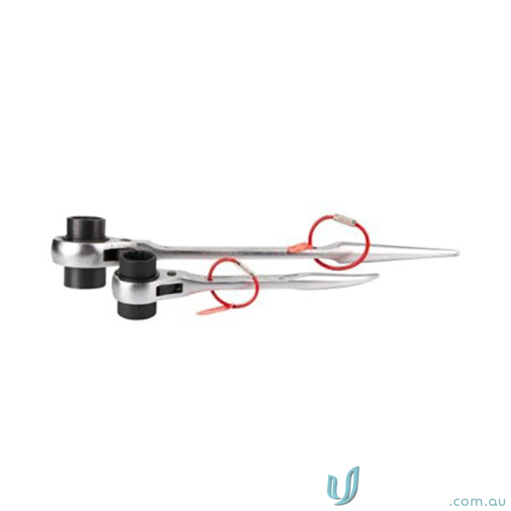 Two silver ratchet wrenches with gripps® screwlock cable for easy tightening