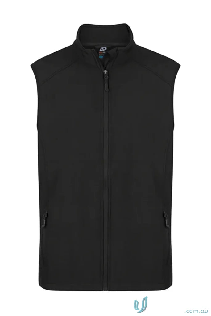 Black sleeveless zip-up vest from Selwyn Mens Vests, perfect for workwear and uniforms
