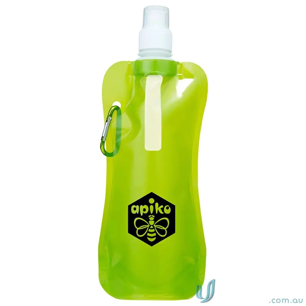 Green Sorento 500ml collapsible water pouch with carabiner clip for on-the-go hydration