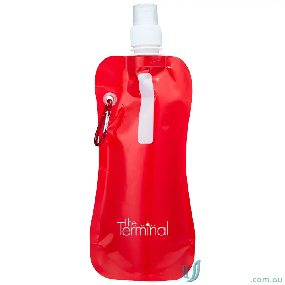 Red 500ml collapsible water pouch with Carabiner Clip for easy on-the-go hydration