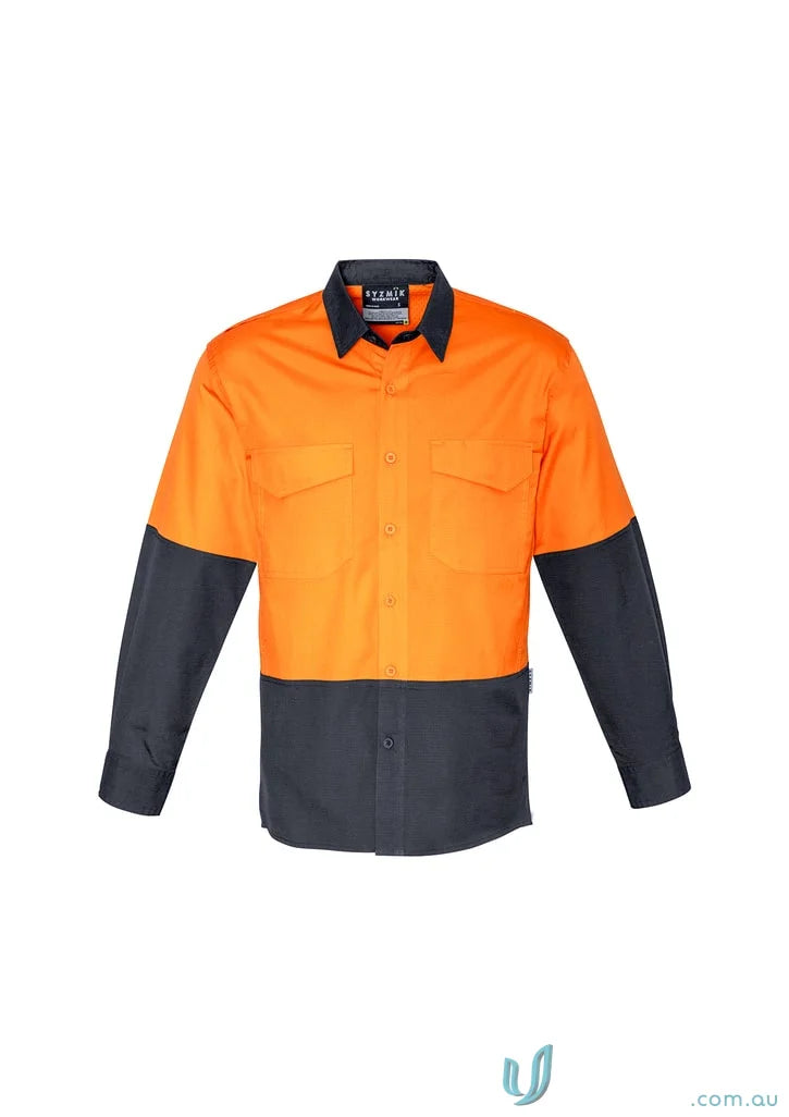Orange and black Syzmik mens rugged cooling Vis shirt zw128 with stress point protection