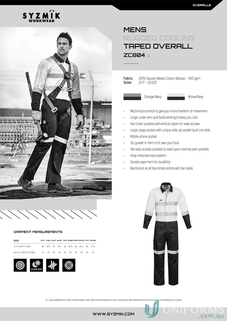 Syzmic mens rugged hivis cooling taped overalls stay cool and durable work gear