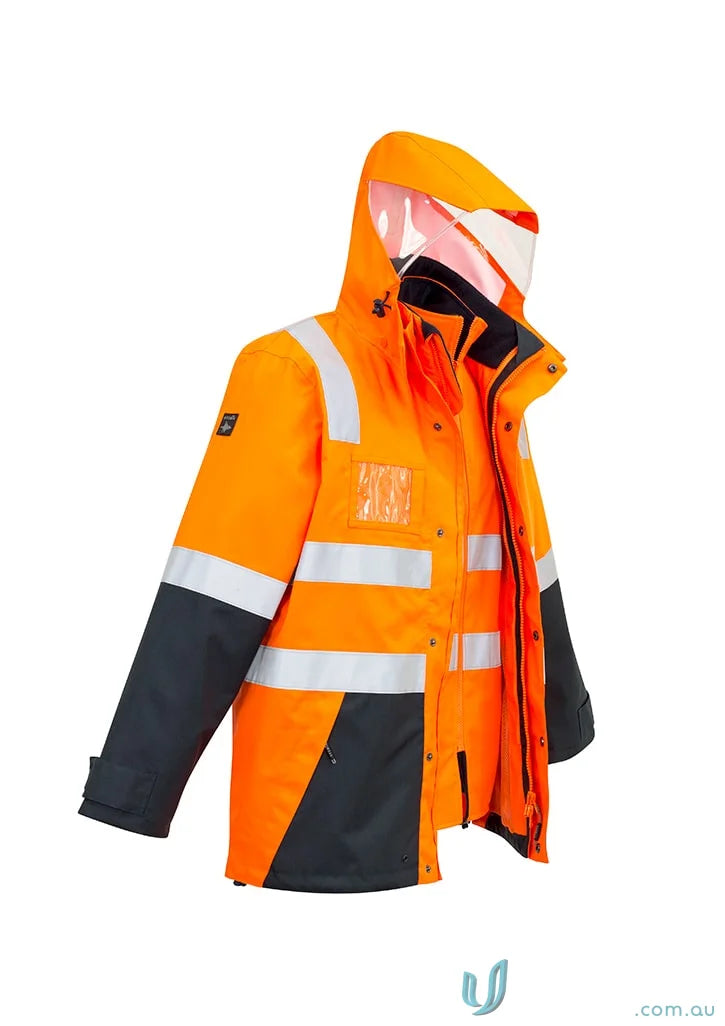 Orange and black Syzmik men’s waterproof jacket zj532 for outdoor adventures