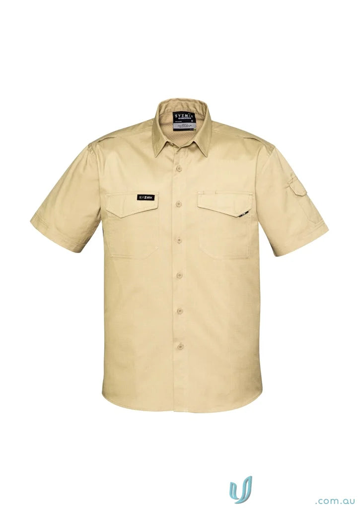 Khaki Syzmik Men’s Rugged Cooling Short Sleeve Shirt ZW405 perfect for rugged style