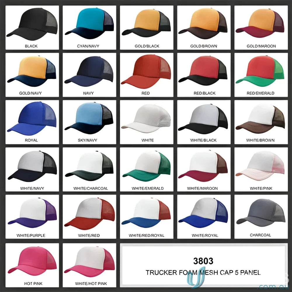 Assorted trucker foam mesh caps perfect for workwear and uniforms, check our faq link