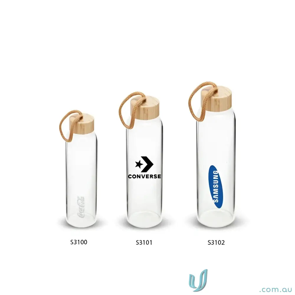 Borosilicate glass water bottle with bamboo lid for airtight freshness