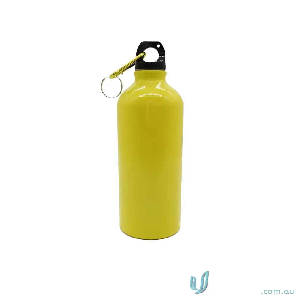 Yellow metal voyager 600ml aluminium water bottle with carabiner clip for hiking