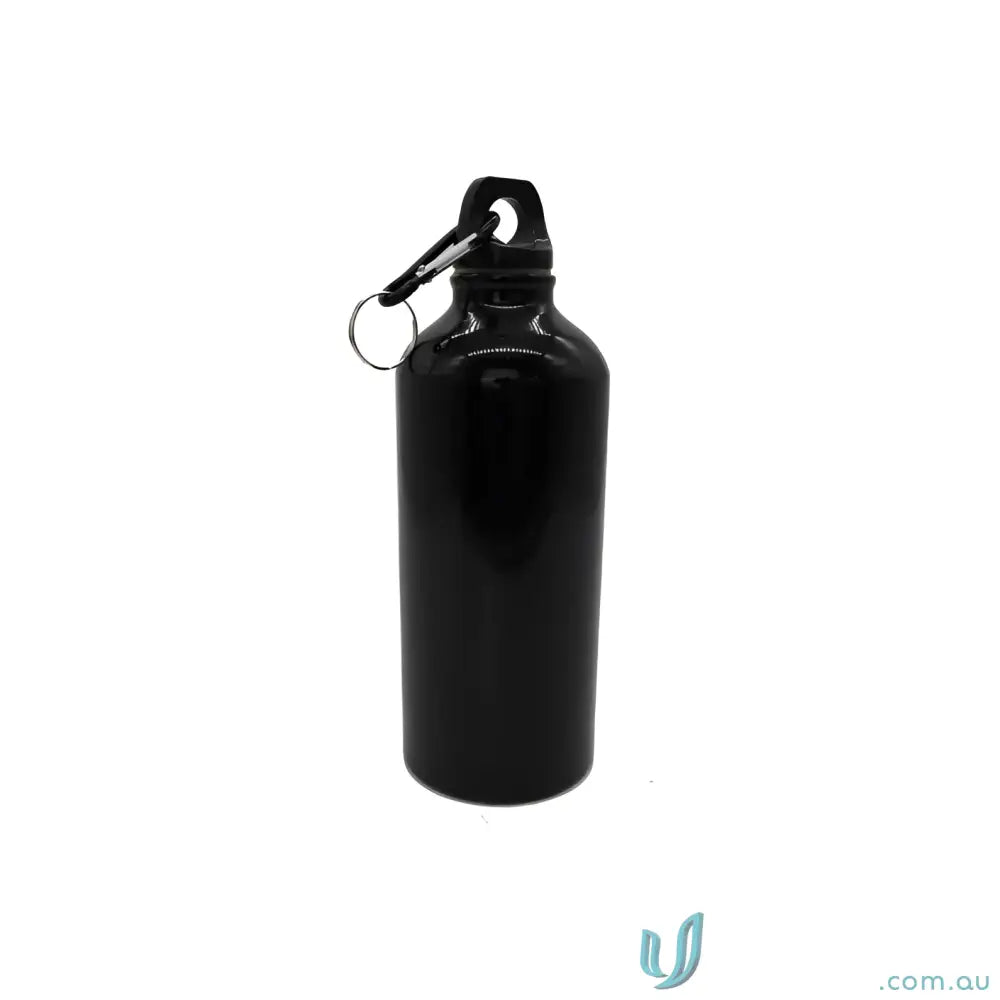 Black voyager 600ml aluminium water bottle with carabiner clip for hiking and uniforms