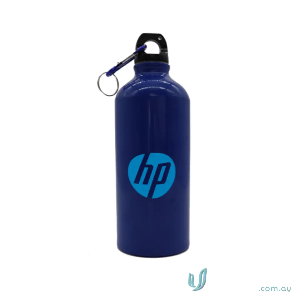Blue HP water bottle with voyager 600ml capacity and carabiner clip for hiking