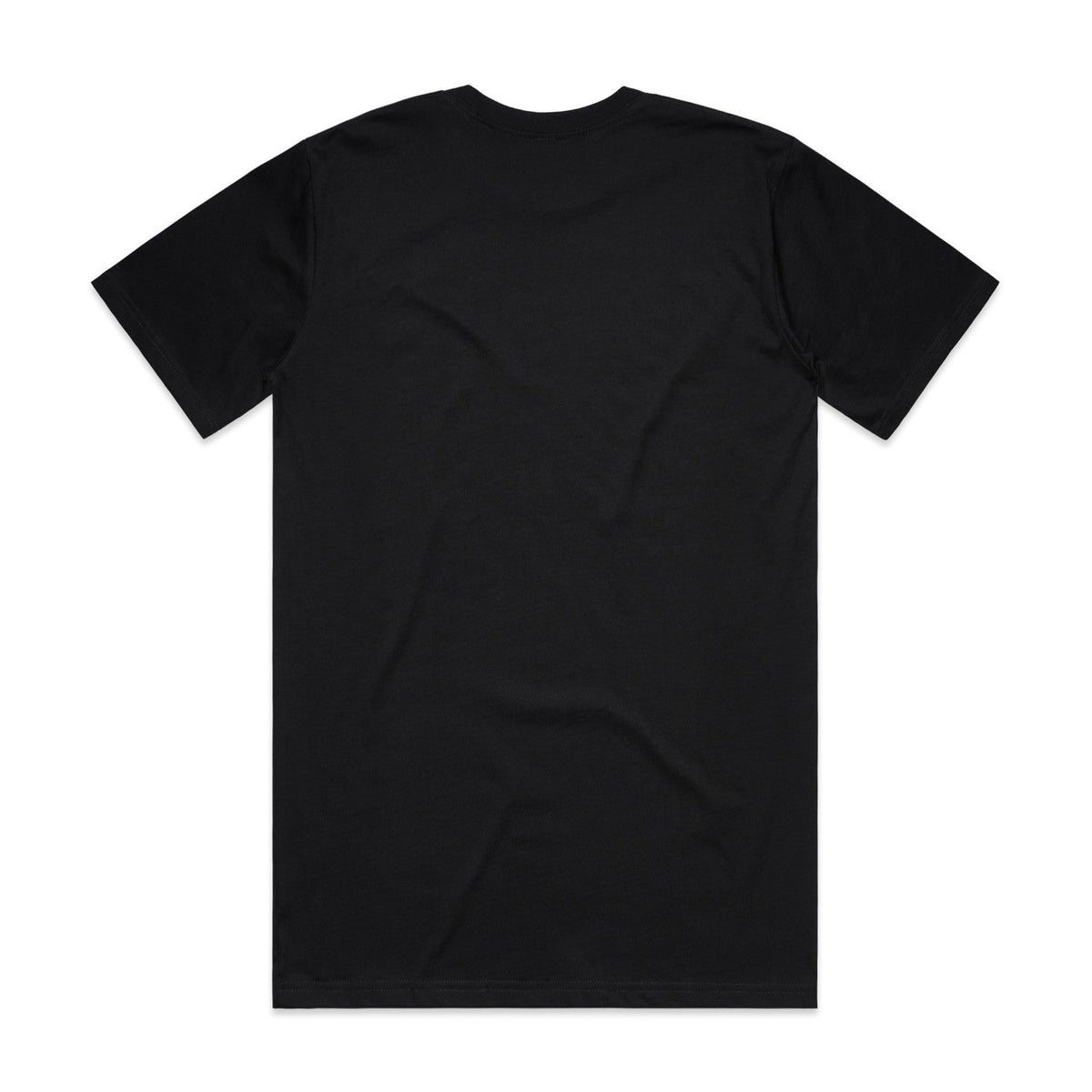 Black short-sleeved t-shirt.