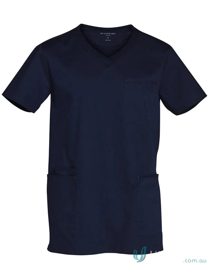Winning Spirit Adult navy blue V-neck scrub top with contrast trim for healthcare professionals
