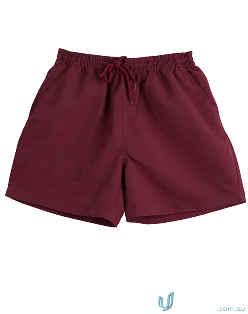 Maroon ss29 microfibre Winning Spirit Adults sport shorts with drawstring waist for unmatched comfort