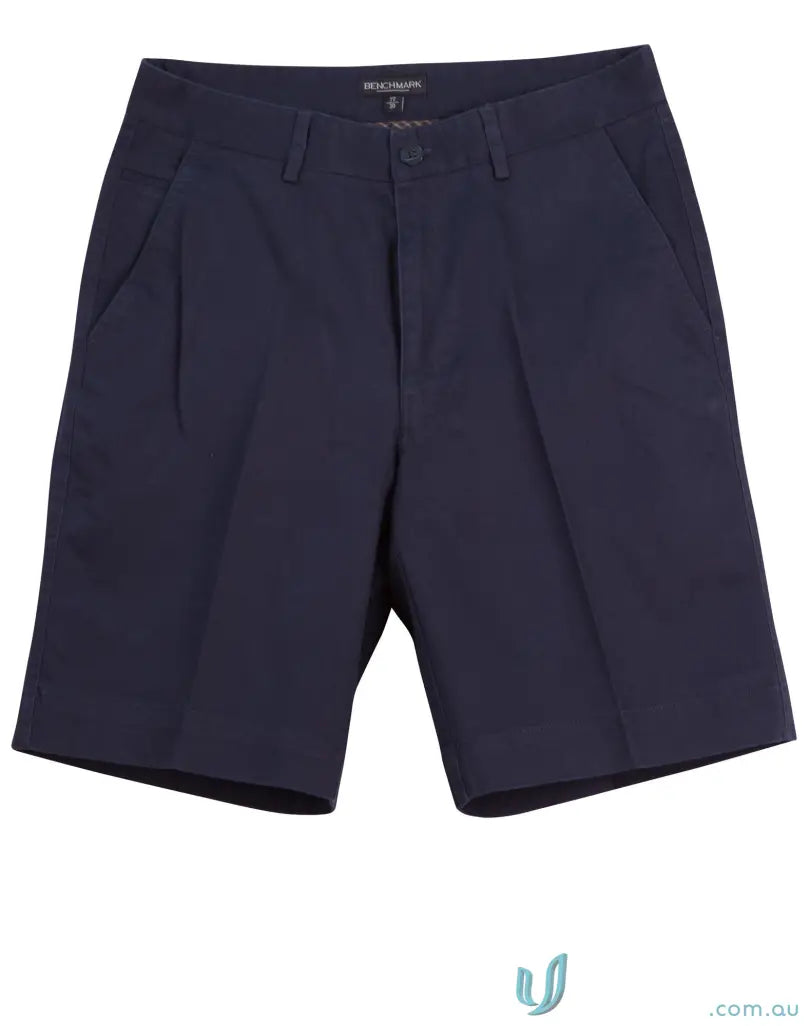 Mens navy blue spirit chino shorts with pleats for all-day comfort and style