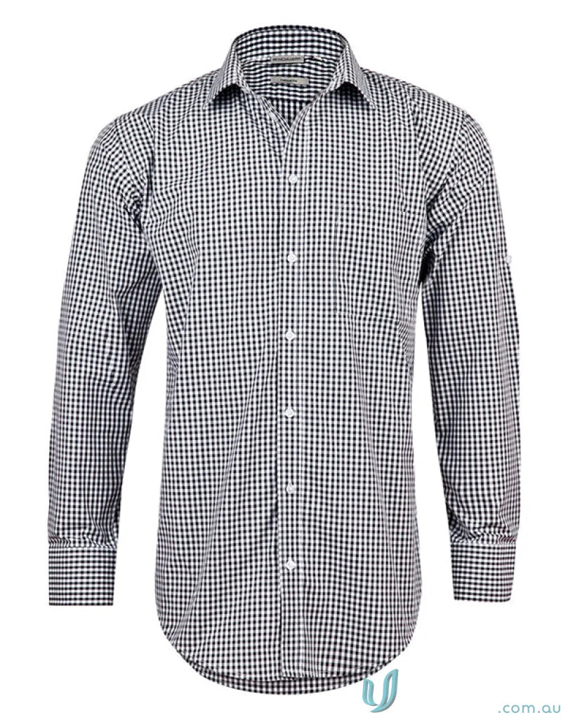 Mens gingham check Long-sleeved Roll Up Shirt from Winning Spirit for comfortable workwear