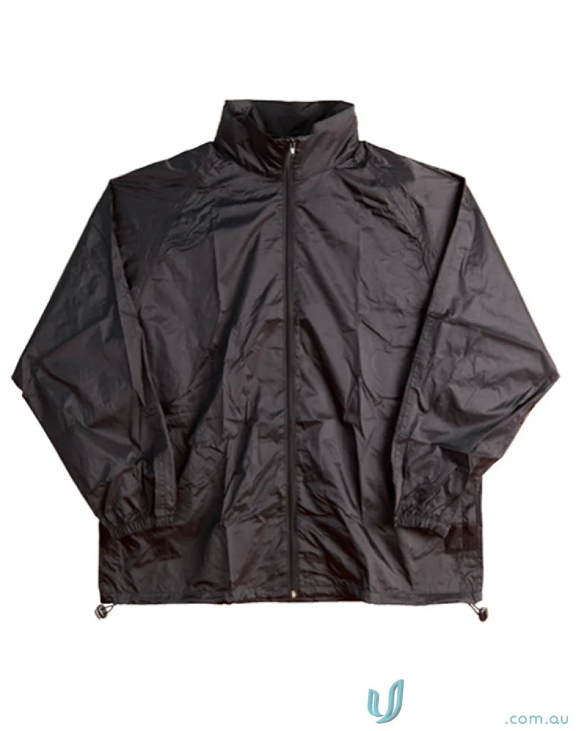 Black Winning Spirit Kids Rain Forest Spray Jacket with hood and elastic cuffs