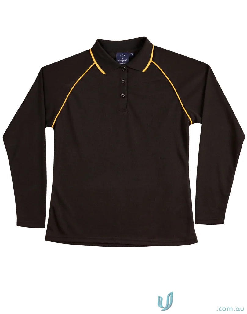 Ladies Champion Raglan Contrast Polo in cooldry® mesh with black and yellow details
