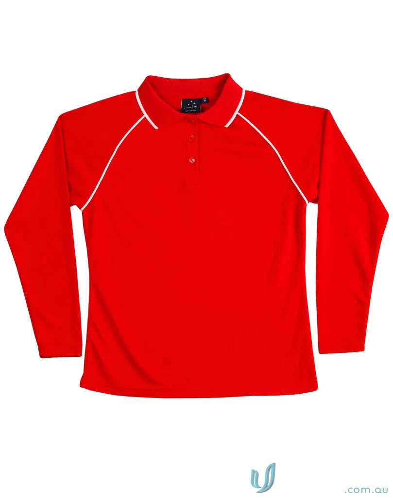 Ladies Champion Raglan Contrast Polo in red with white piping and cooldry® mesh fabric