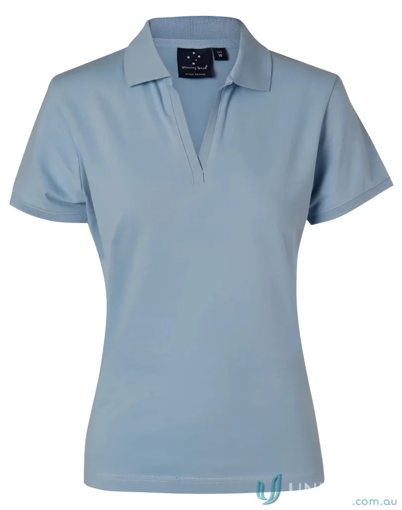 Light blue Winning Spirit Ladies Longbeach Stretch Polo shirt for women, stylish comfort