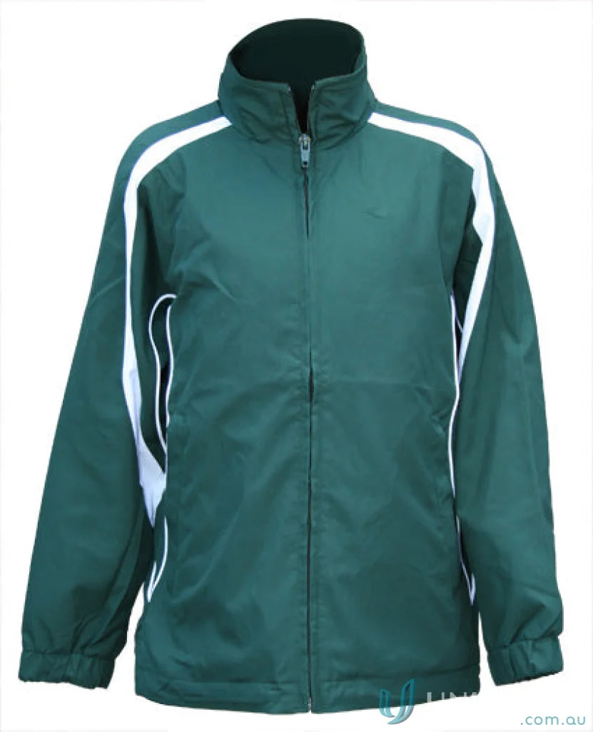 Green and white Winning Spirit Legend Warm Up Jacket with water-repellent finish for workwear wardrobe