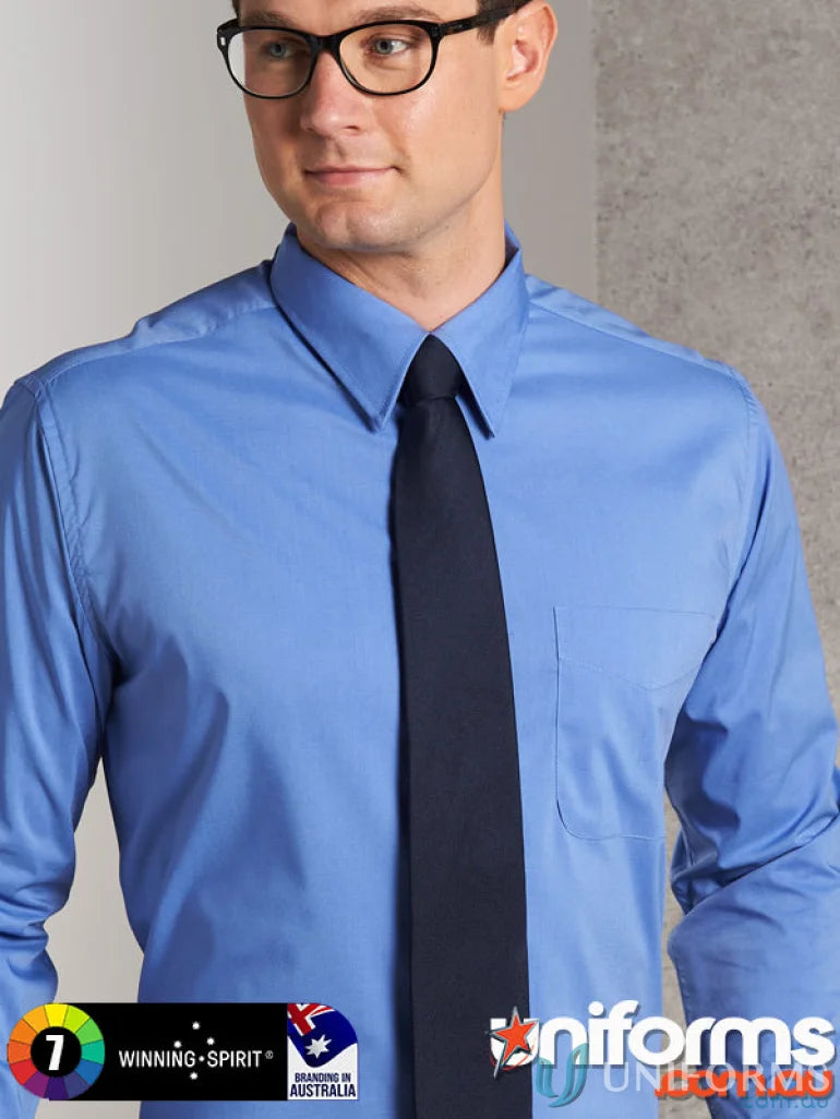 Blue dress shirt with navy tie from Winning Spirit Mens Teflon Executive Long Sleeve Shirt