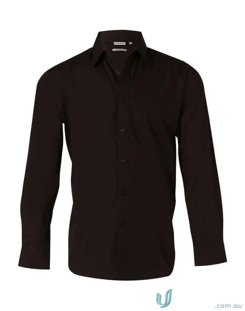 Winning Spirit nano tech black long-sleeved mens nano tech button-down shirt