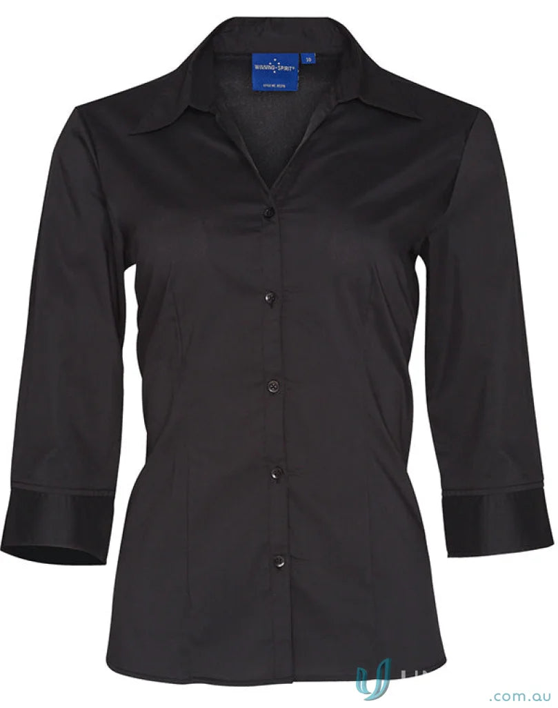 Winning Spirit Womens Executive 3Q Shirt black three-quarter sleeve button-down top