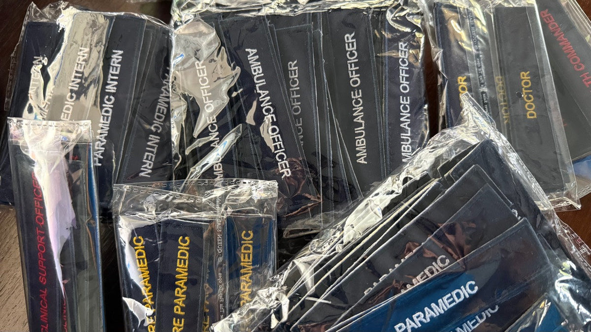 Removable role identification badges donated by Uniforms.com.au to NSW Ambulance