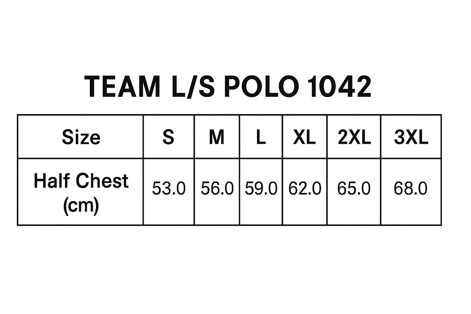 Stencil Team LS Polo size chart