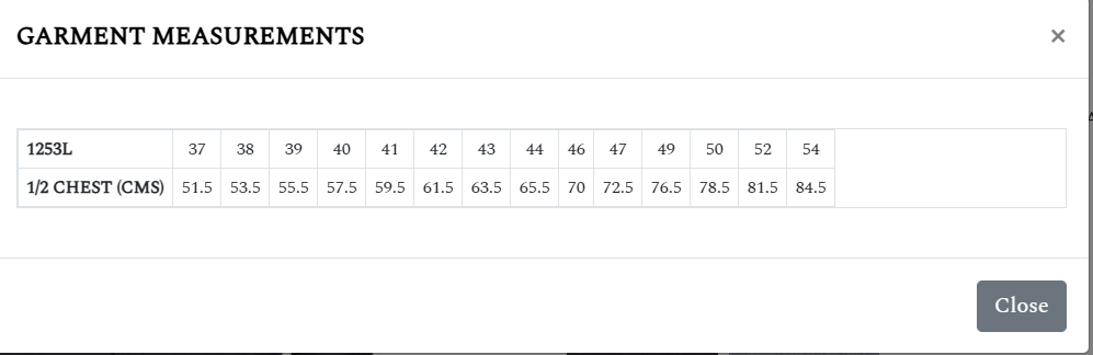 Smith End On End LS Shirt size chart