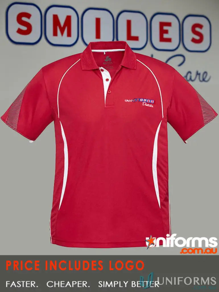 Red polyester sports interlock polo shirt with white trim for Men in 1300 BSU collection