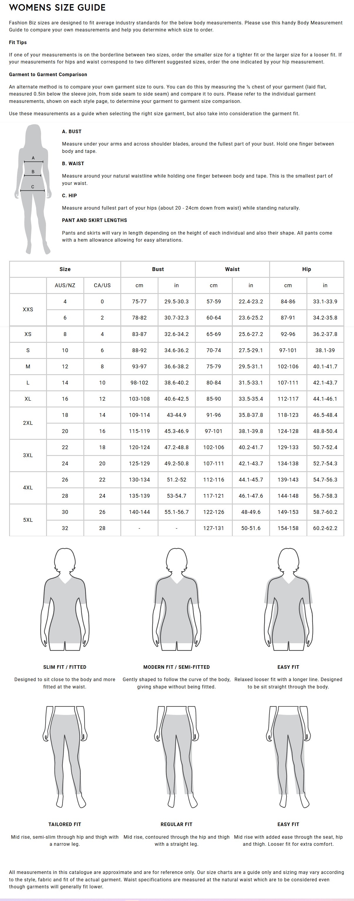 Ladies Rapid Polo size chart