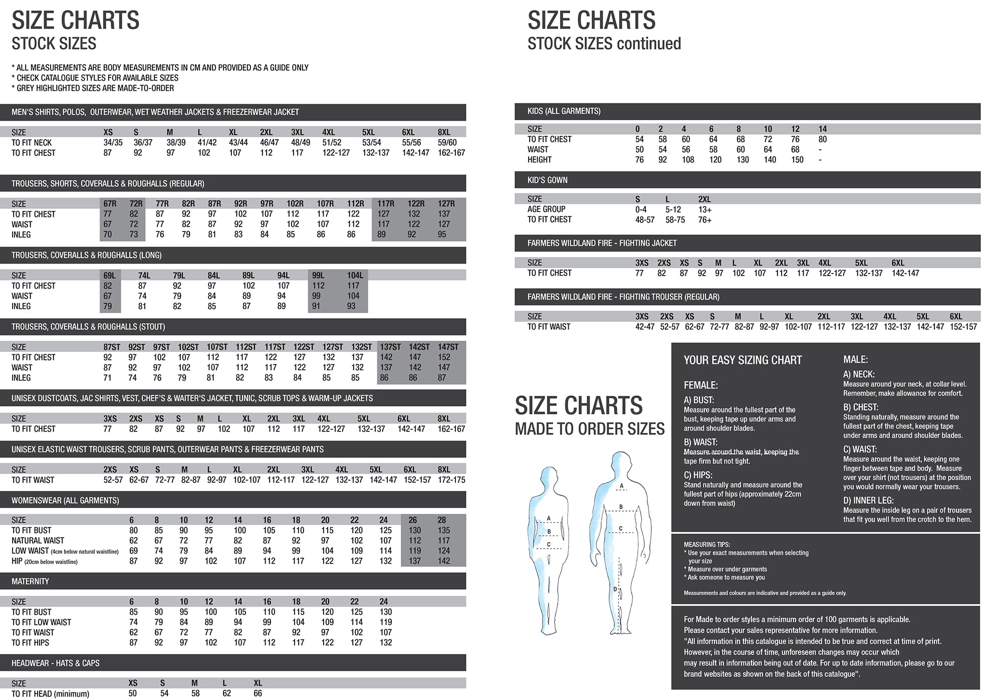 Safety Lightweight SS Polo size chart