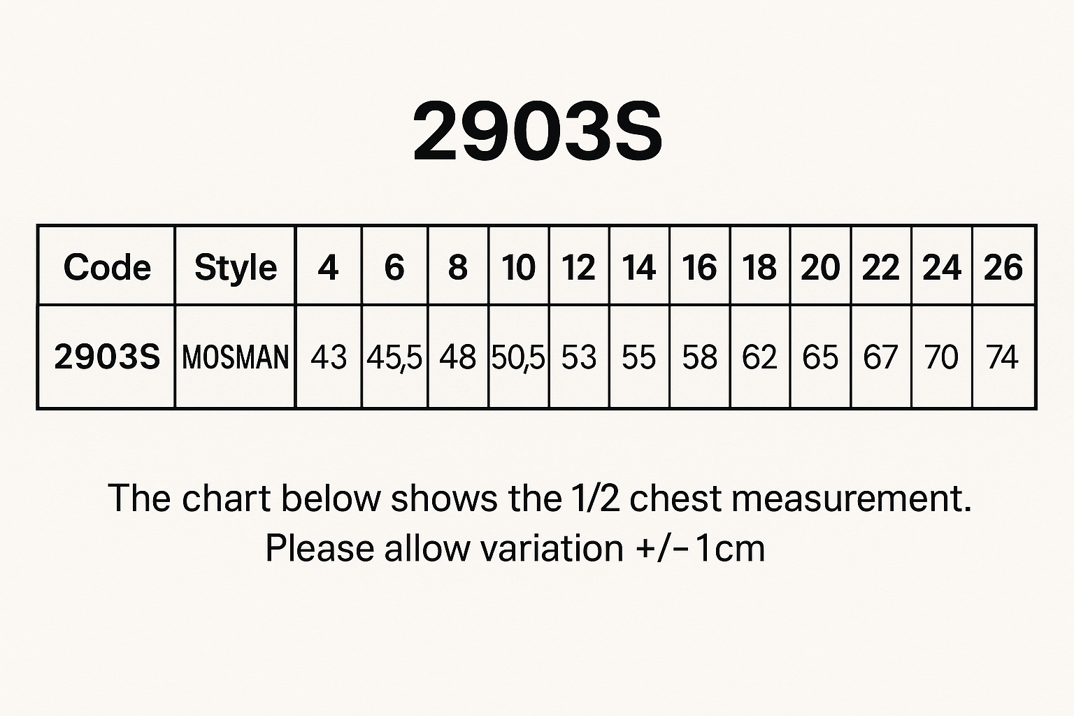 Ladies Mosman SS Shirt size chart