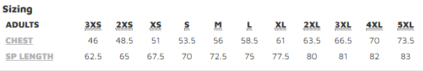 CofC Jersey Polo size chart